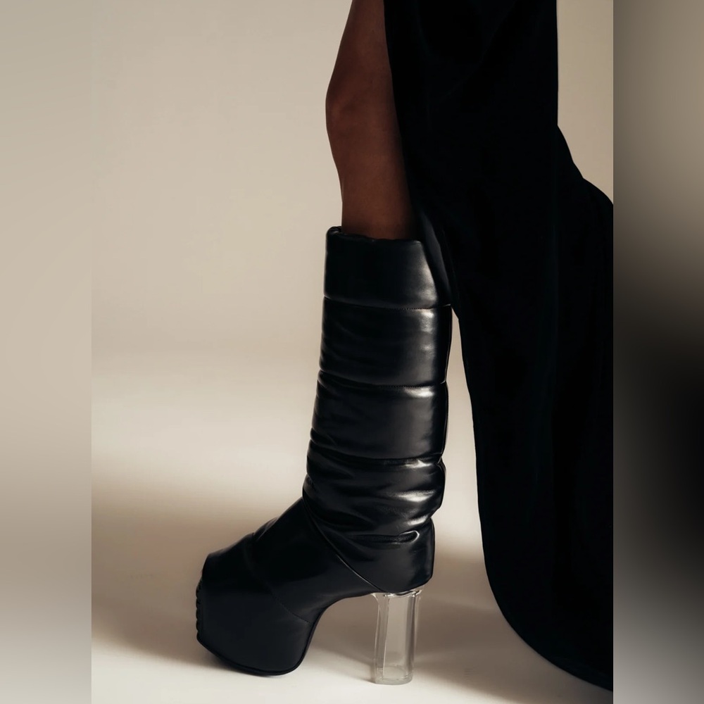 Rick Owens boots padded pull on platforms leather heeled boot SZ 38/8 NWT